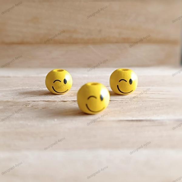 Holzperle 12 mm SMILEY Zwinker No 5 gelb